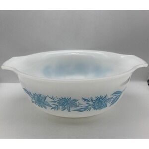 Vintage Glasbake McKee Cinderella Blue Thistle Flower Mixing Bowl Dish